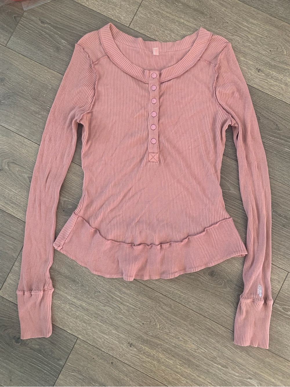 Free People FP Movement Rally Pink Henley Long Sleeve Ribbed Knit Top Size Small